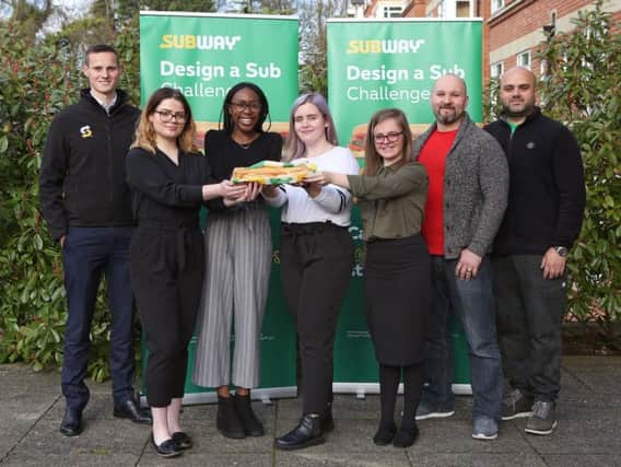 Northampton College students with The Selector Sub, which was one of five runners-up. Photo: Subway