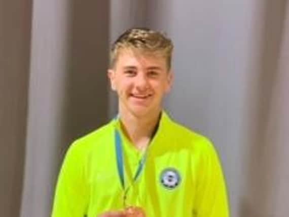 Reece Drage from Northampton won bronze with Peterbrough Uniteds deaf futsal team at the European Deaf Champions League U-21 Futsal