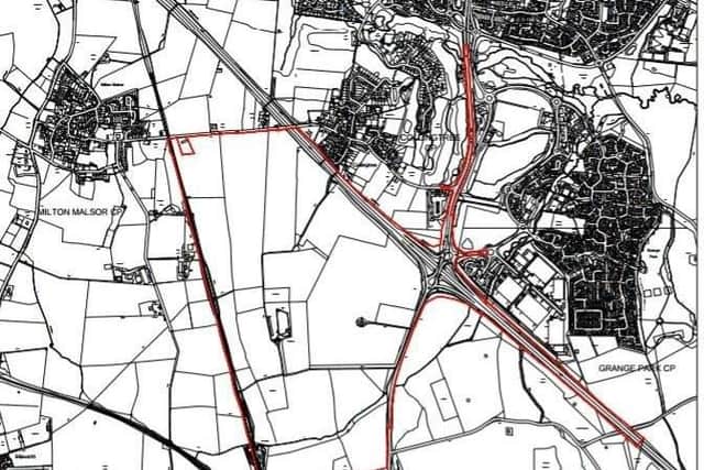 A map of where the Northampton Gateway strategic rail freight interchange would go. Photo: Roxhill