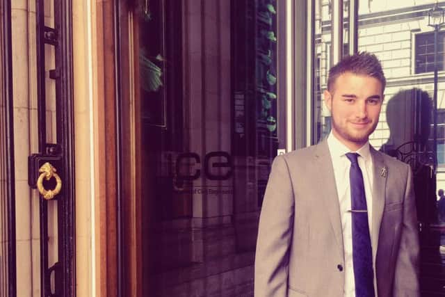 Matthew Elson pictured on September 15, 2017 - the day he achieved his MICE (Member of the Institution of Civil Engineers).