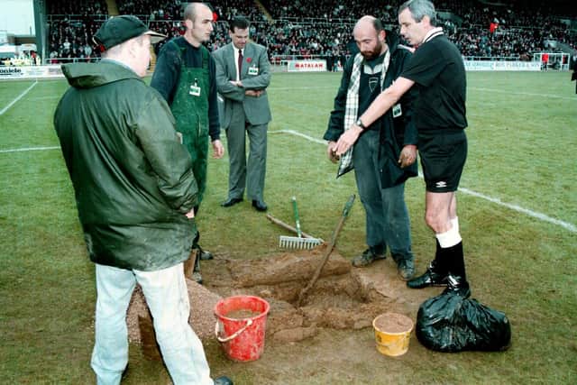 A day not remembered for the game, but for a hole opening up in the south stand penalty area mid-game! The spot covered where the rugby posts would be, as Sixfields was built as a community stadium