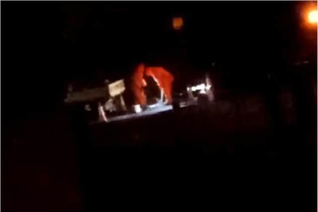 Road crews were filmed working on a Northampton town centre road at 1.20am this morning.