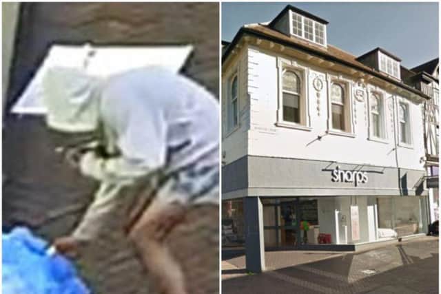A man is wanted after five bags of rubbish outside a Northampton shop was set on fire in an arson attack.