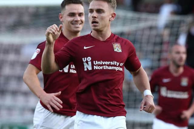 Sam Hoskins' first-half penalty handed Cobblers the lead against Salford. Picture: Pete Norton