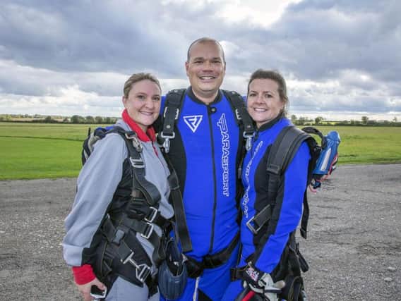 Pictured from left to right: Karen Gomm, Jean Marc Agache and Jo Ahern who each jumped on Saturday to raise money for charity, Do It For Defib. Pictures: Kirsty Edmonds.