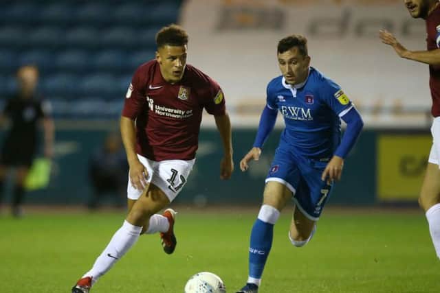 Shaun McWilliams on the attack for the Cobblers in their 2-0 win at Carlisle