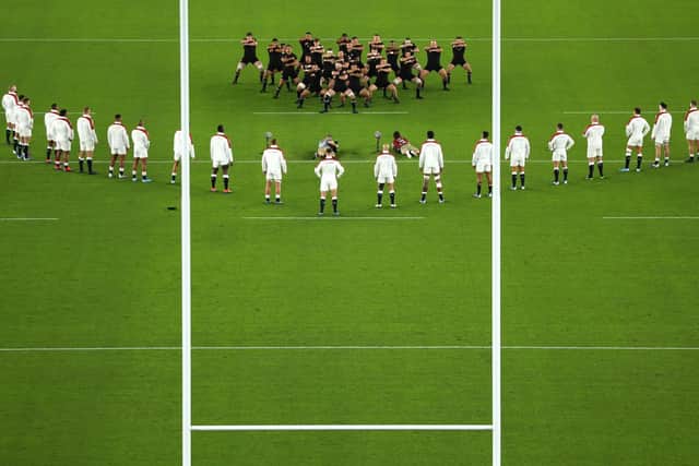 The England players face up to the Haka ahead of Saturday's World Cup semi-final