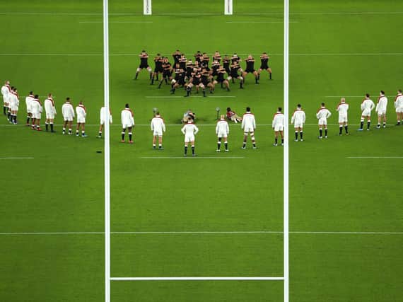 The England players face up to the Haka ahead of Saturday's World Cup semi-final