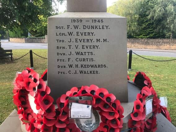 William, Tom and Jack Every are honoured on Roade's war memorial. Photo: Roade Local History Society
