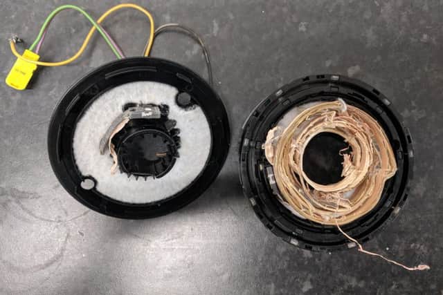 Greg says the wiring inside the steering wheel's squib had been eroded over years of use, and believes this caused the explosion.