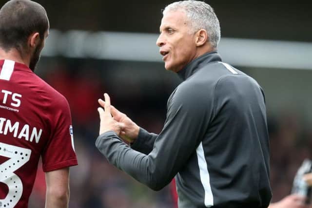 Keith Curle with defender Michael Harriman