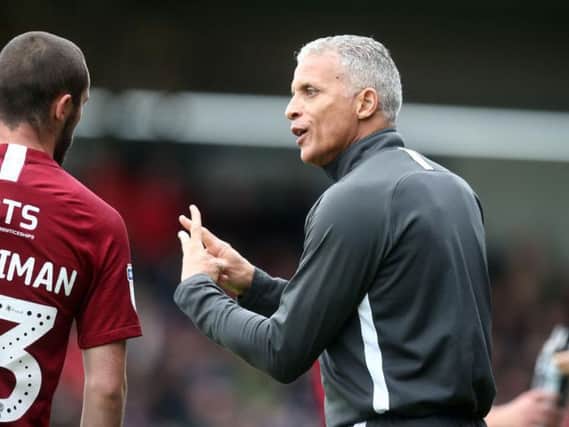 Keith Curle with defender Michael Harriman