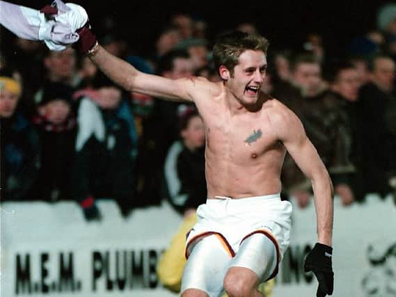 Carl Heggs celebrates winning the penalty shootout at Basingstoke in 1997