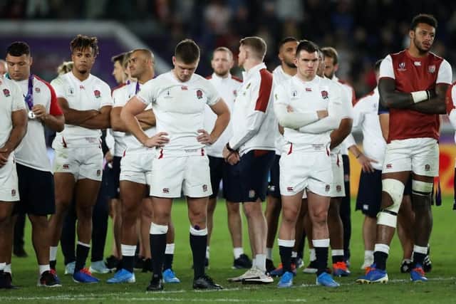 Saints forward Courtney Lawes (far right) and his England team-mates show their disappointment after they lost the World Cup Final to South Africa on Saturday