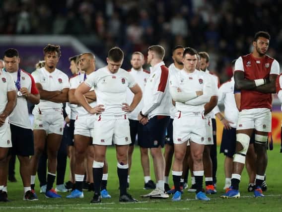 Saints forward Courtney Lawes (far right) and his England team-mates show their disappointment after they lost the World Cup Final to South Africa on Saturday