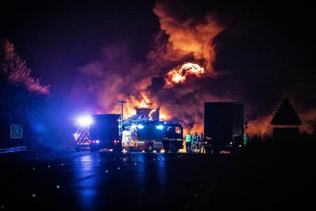The scene of the fire on the M6 in Warwickshire. Photo by Joel Goodman