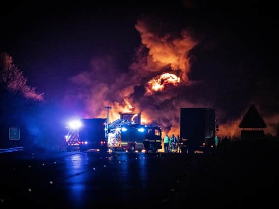 The scene of the fire on the M6 in Warwickshire. Photo by Joel Goodman