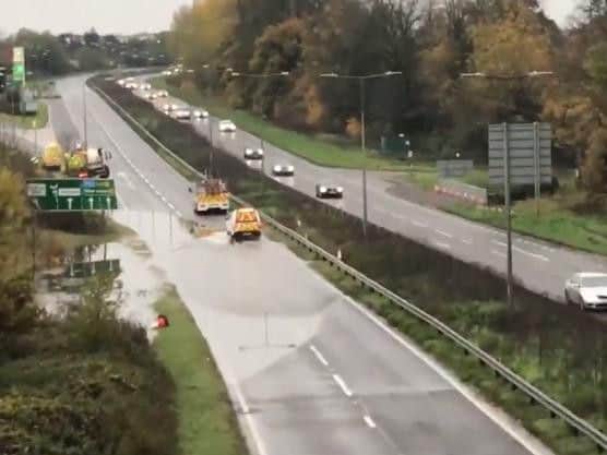 Flooding on the A45. Picture via @NNWeather
