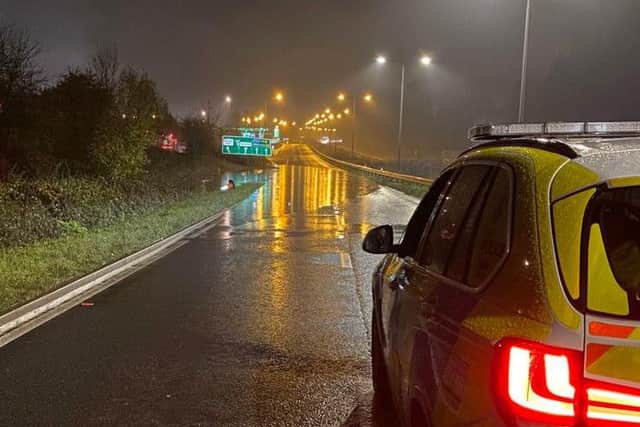 Flooding on the A45 this morning. Photo: Northamptonshire Police