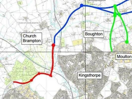 The North-West Relief Road's proposed route is shown in red