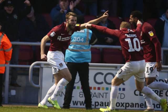 HOWZAT?! Andy Williams went with a cricket-style celebration after scoring against Crewe. Picture: Pete Norton