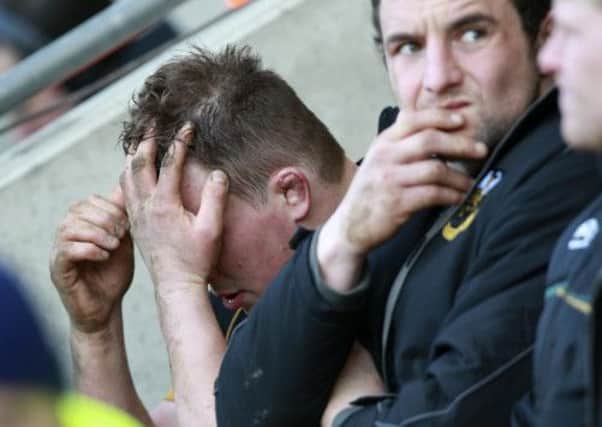 Dylan Hartley feels the pain as Saints are swept aside by Leicester Tigers at Franklin's Gardens on Saturday (picture: Linda Dawson)