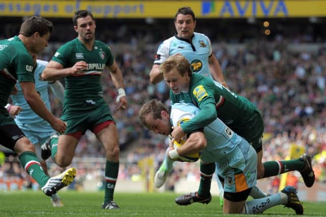 Northampton's Stephen Myler scores a try during the Aviva Premiership Final