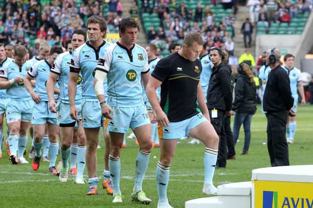 DOWN BUT NOT OUT - the Saints players were in determined mood following Saturday's Premiership final defeat to Leicester (picture by Sharon Lucey)