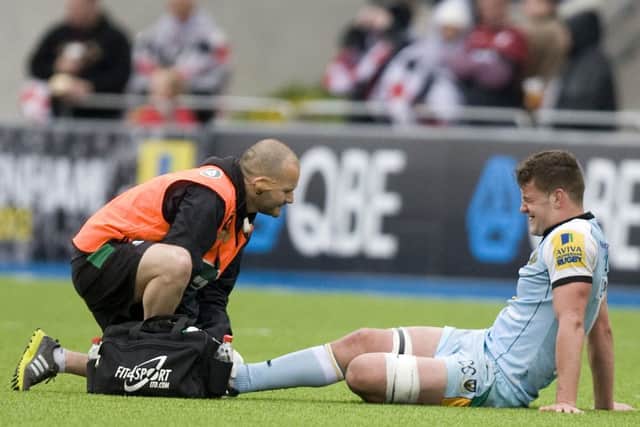 BIG BLOW - Calum Clark will miss England's tour of South America due to the ankle injury he picked up in Saints' win at Saracens (picture by Linda Dawson)