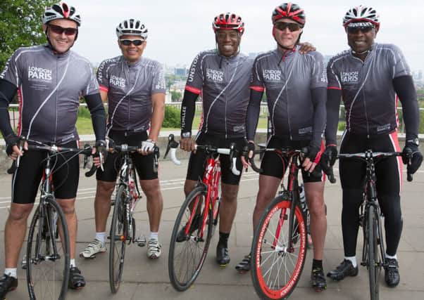 SADDLED UP - Cobblers boss Aidy Boothroyd (left) pictured with fellow cyclists (from left) John Solako, Ian Wright, Geoff Thomas and Mitchell Thomas