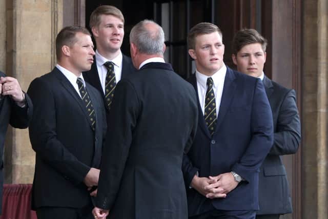 IN ATTENDANCE - Saints skipper Dylan Hartley, James Craig, Alex Waller and Ethan Waller at Leon Barwell's funeral