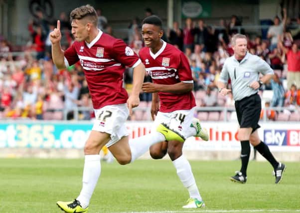 Gary Deegan celebrates after scoring the Cobblers' third goal against Newport (picture: Kirsty Edmonds)