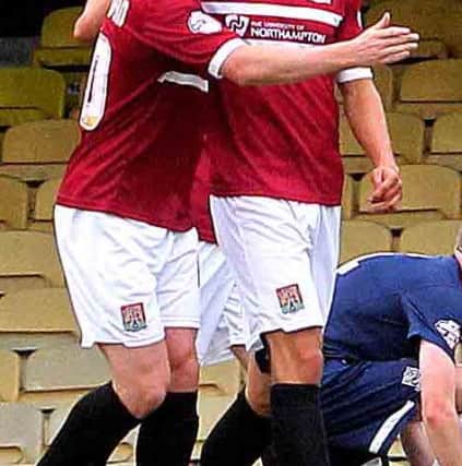Southend United V Cobblers.
Roy O'Donovan and Chris Hackett after Chris Hackett was red carded.