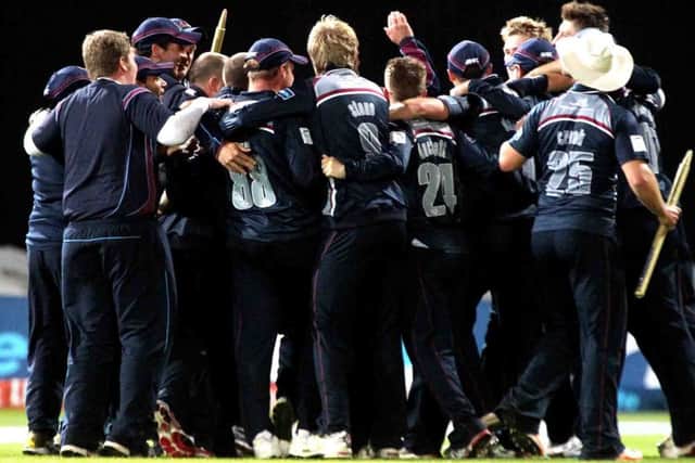 HUDDLE UP! - Northants Steelbacks celebrate their t20 final win over Surrey (Picture: Kirsty Edmonds)