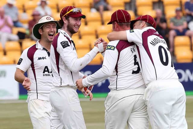 David Sales is congratulated after catching Gareth Rees off Trent Copeland