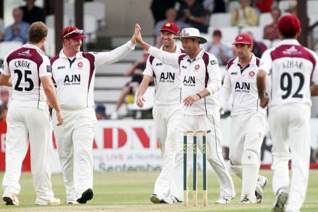 ALL SMILES - Andrew Hall takes the plaudits after claiming a catch in the win over Glamorgan last week (Picture: Kirsty Edmonds)