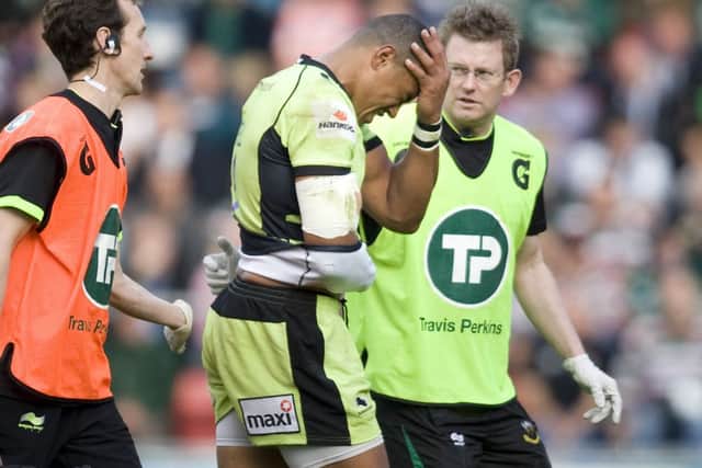WORRYING SIGHT - Luther Burrell left the Welford Road pitch after sustaining an injury (picture by Linda Dawson)