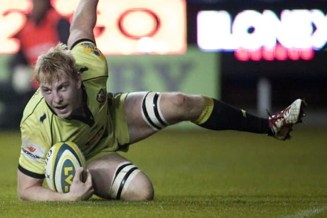 READY TO TAKE HIS CHANCE - Ben Nutley scores in November's LV= Cup win over London Irish (Picture: Linda Dawson)