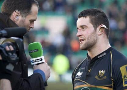 STAR MAN - man of the match Calum Clark speaks to BT Sport's Martin Bayfield following Saturday's win over Gloucester (Picture: James Phillips)