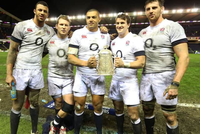 BACK IN THE GREEN, BLACK AND GOLD - England's (left to right) Courtney Lawes, Dylan Hartley, Luther Burrell, Lee Dickson and Tom Wood all start for Saints at Sale on Saturday (Picture: Lynne Cameron/PA Wire.)