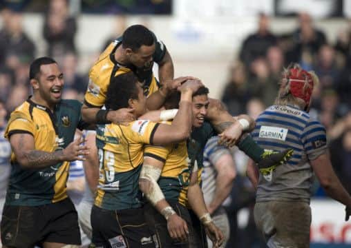 WINNING STREAK - Saints celebrate one of George Pisi's three tries in the most recent success against Saracens (Picture: Linda Dawson)