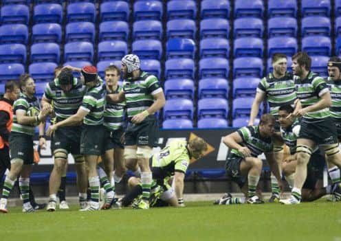 ALWAYS A THREAT - London Irish celebrate scoring a try against Saints earlier in the season (Picture: Linda Dawson)