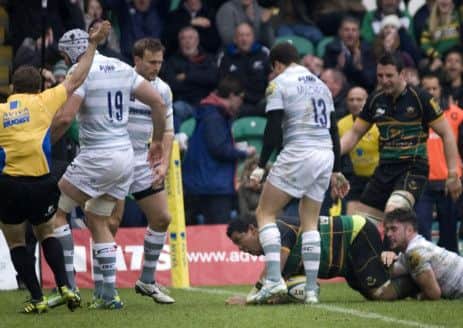 BIG MOMENT - Salesi Ma'afu goes over for his first Saints try (Picture: James Phillips)
