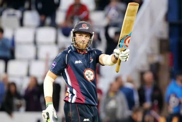 MATCH WINNER - David Willey celebrates reaching his half-century against the Foxes on Friday (Pictures: Kirsty Edmonds)