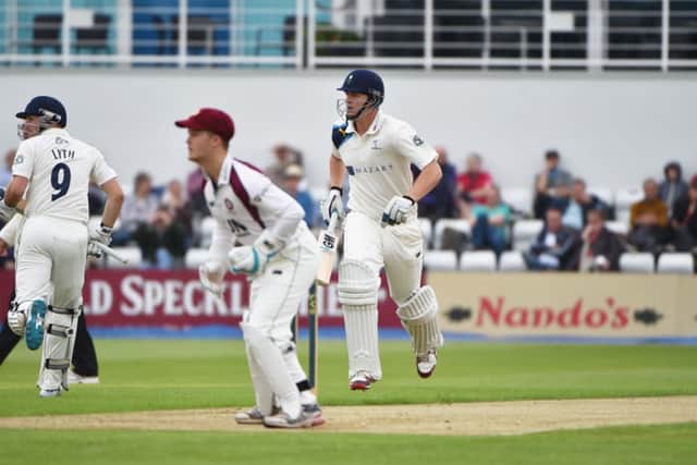 Adam Lyth and Alex Lees pile on the runs during their opening stand of 375