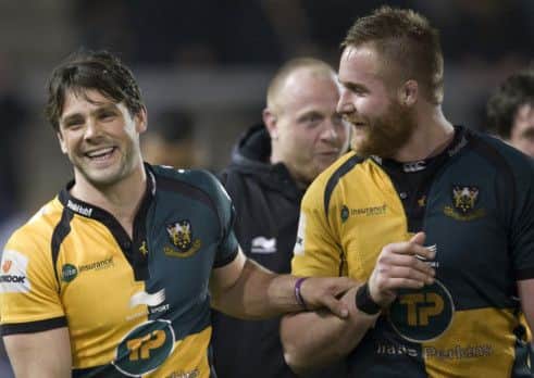 HAPPY TIMES - GJ van Velze shares a joke with Ben Foden (Pictures: Linda Dawson)