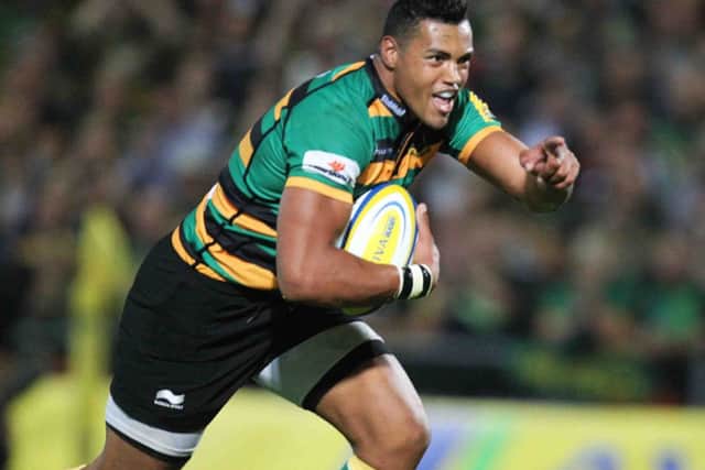 Luther Burrell celebrates scoring the first of his two tries against Gloucester on Friday night (picture: Sharon Lucey)