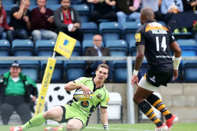 KEY MOMENT - George North touches down at Adams Park, but his try was disallowed (Pictures: Kirsty Edmonds)