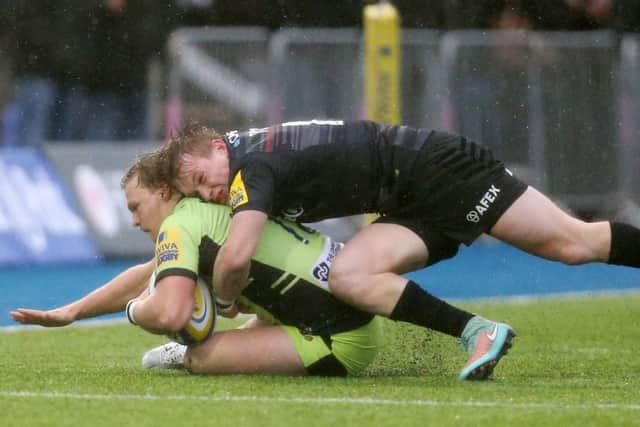 IN THE THICK OF IT - Tom Stephenson in action for Saints in the win at Saracens on Sunday (Picture: Kirsty Edmonds)