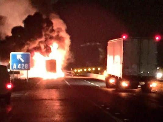 M1 lorry fire at junction 18. Picture by Max Earey. NNL-140912-092113001